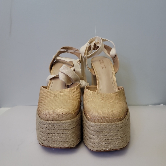 Schutz Nala Light Nude Canvas Platform Lace-Up Espadrille Heels - Picture 7 of 15
